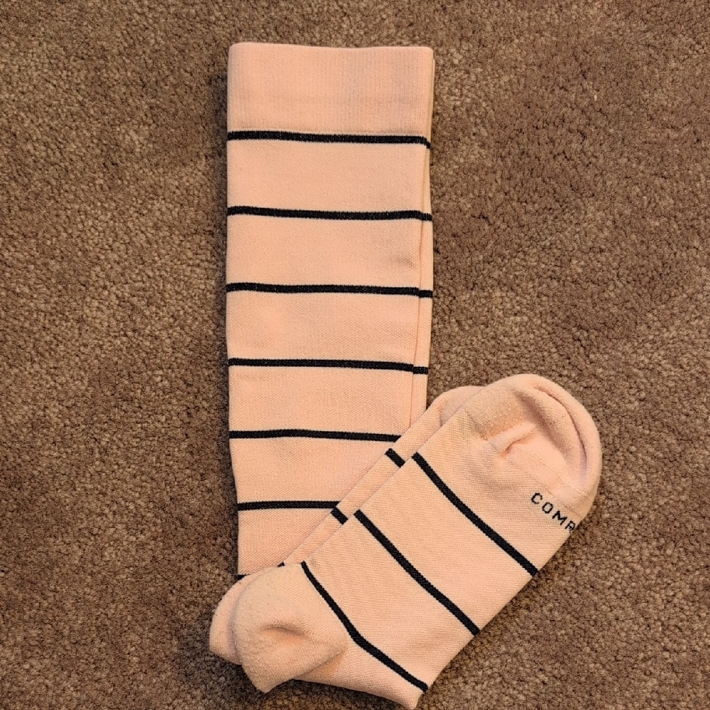 Chic Pink and Black Striped Crew Socks